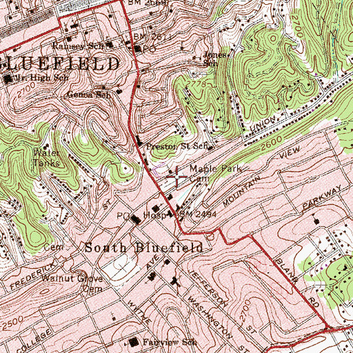 Topographic Map of Maple Park Cemetery, WV