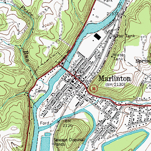 Topographic Map of Marlinton, WV