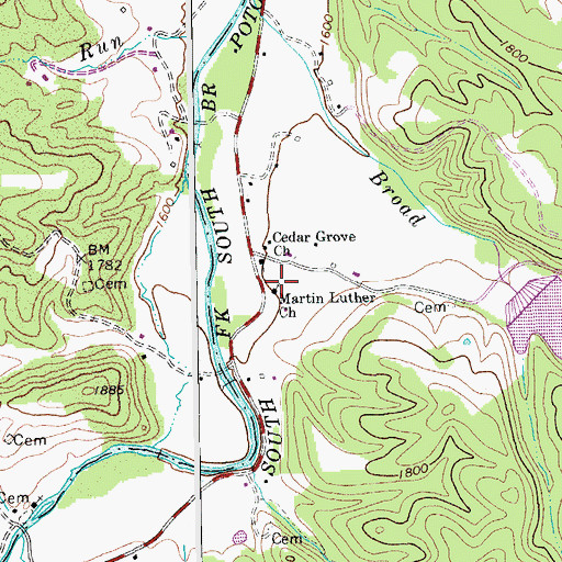 Topographic Map of Martin Luther Church, WV