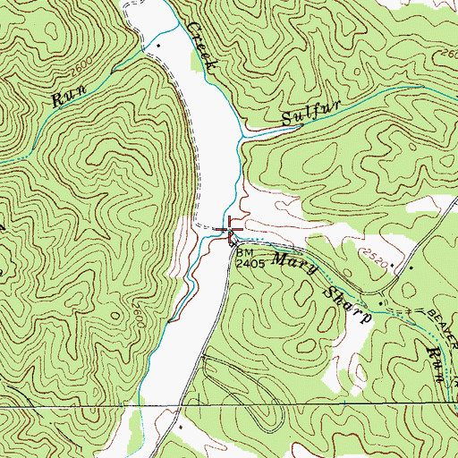 Topographic Map of Mary Sharp Run, WV