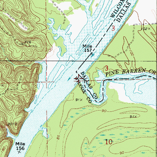 Topographic Map of Pine Barren Creek, AL