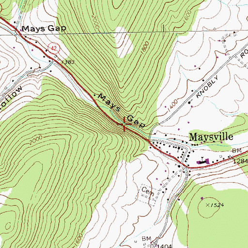 Topographic Map of Mays Gap, WV