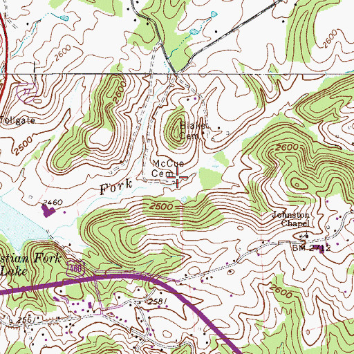 Topographic Map of McCue Cemetery, WV