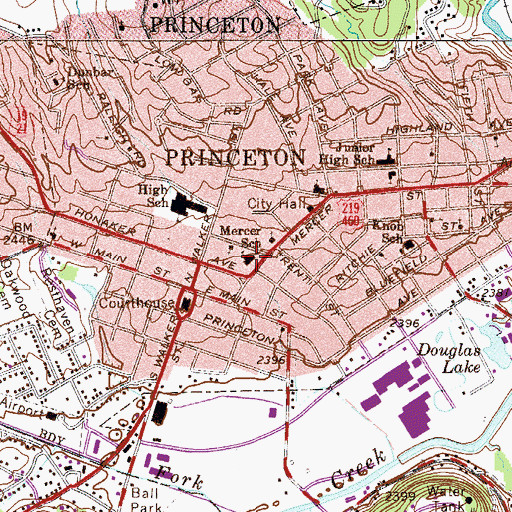Topographic Map of Mercer Elementary School, WV