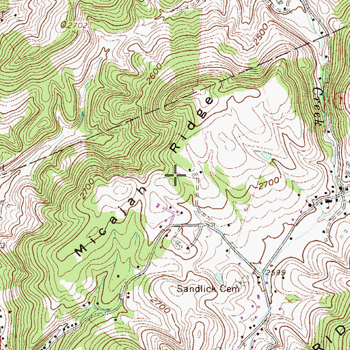 Topographic Map of Micajah Ridge, WV