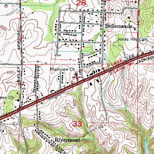 Topographic Map of Plainview Church of Christ, AL