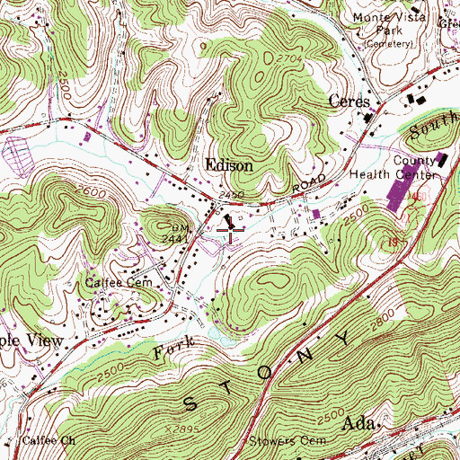 Topographic Map of Middle Fork Brush Creek, WV