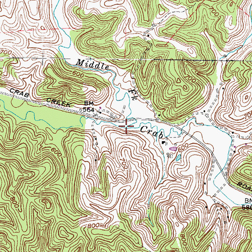 Topographic Map of Middle Fork Crab Creek, WV