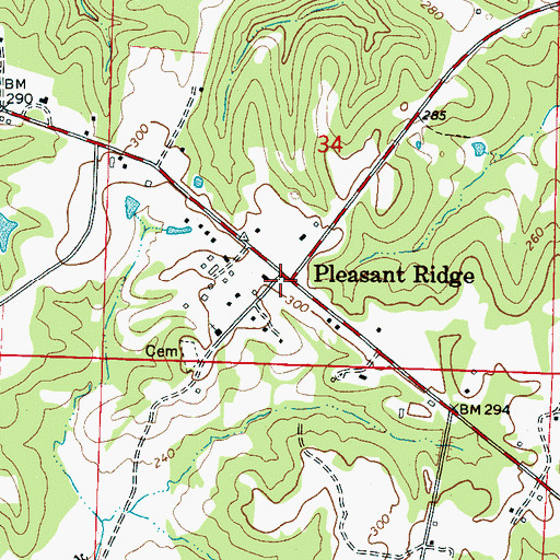 Topographic Map of Pleasant Ridge, AL