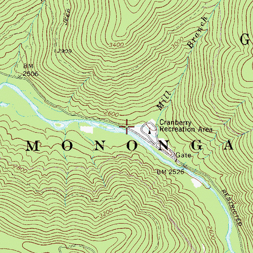 Topographic Map of Mill Branch, WV