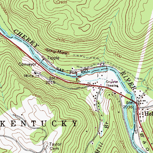 Topographic Map of Mill Branch, WV