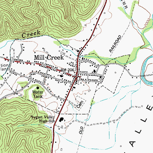 Topographic Map of Mill Creek, WV