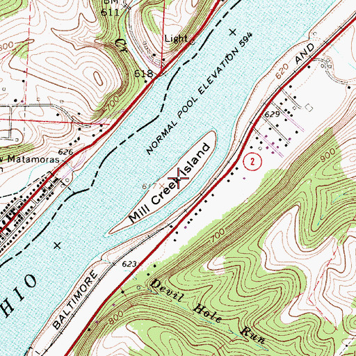 Topographic Map of Mill Creek Island, WV