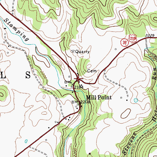 Topographic Map of Mill Point, WV
