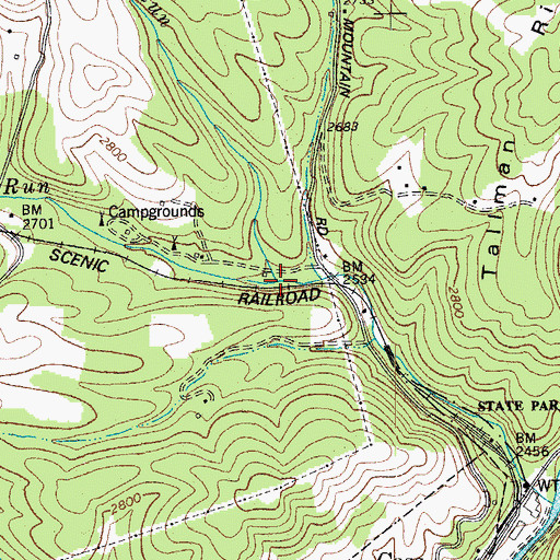 Topographic Map of Mill Run, WV