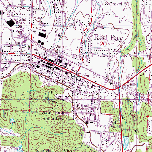 Topographic Map of Red Bay, AL