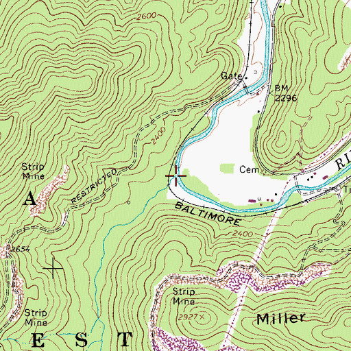 Topographic Map of Miller Mill Run, WV