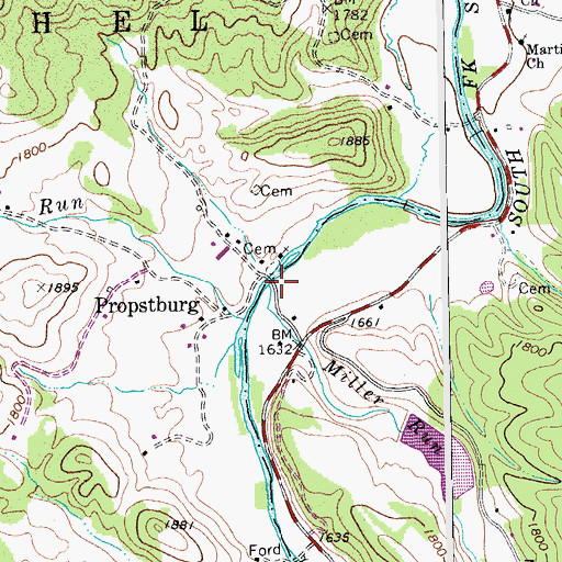 Topographic Map of Miller Run, WV