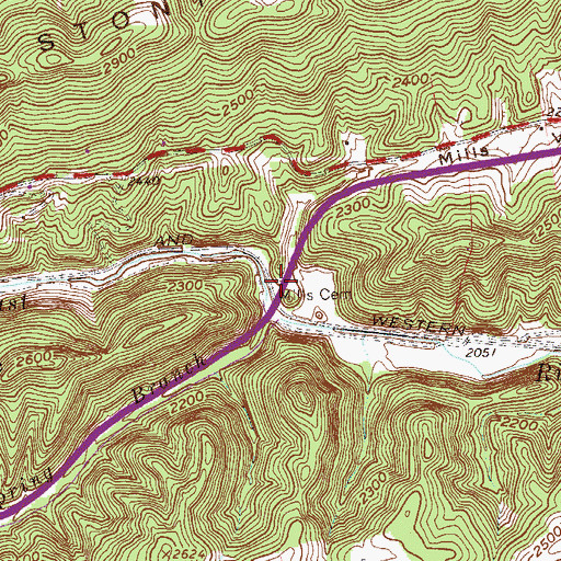 Topographic Map of Mills Cemetery, WV