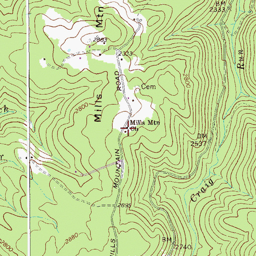 Topographic Map of Mills Mountain Church, WV
