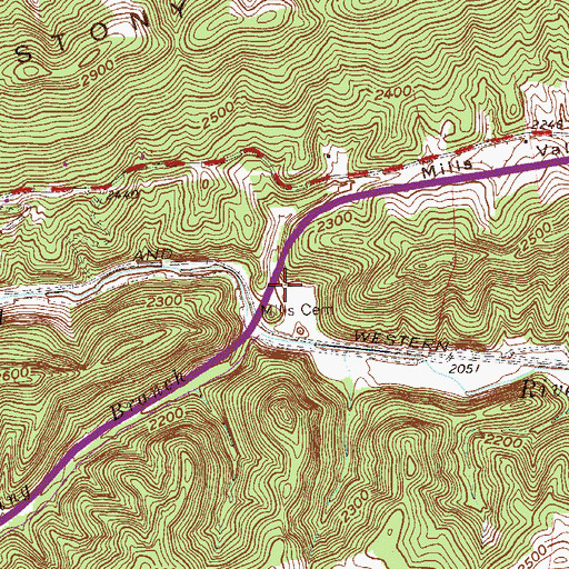 Topographic Map of Mills Valley, WV
