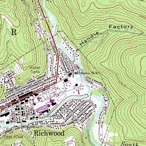 Topographic Map of Milltown School, WV