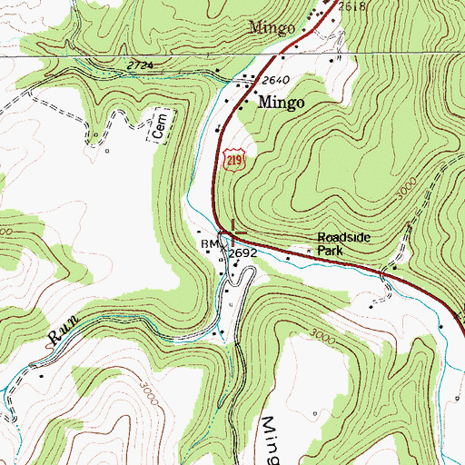 Topographic Map of Mingo Run, WV