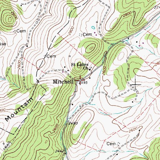 Topographic Map of Mitchell, WV