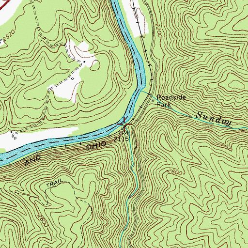 Topographic Map of Monday Lick Run, WV