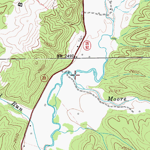 Topographic Map of Moore Run, WV