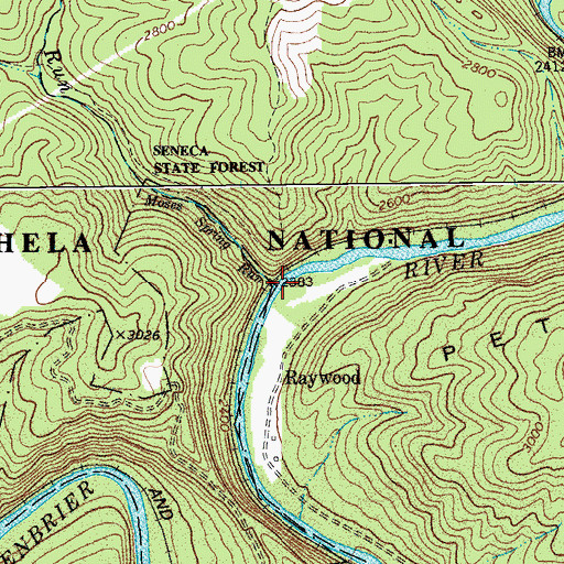 Topographic Map of Moses Spring Run, WV
