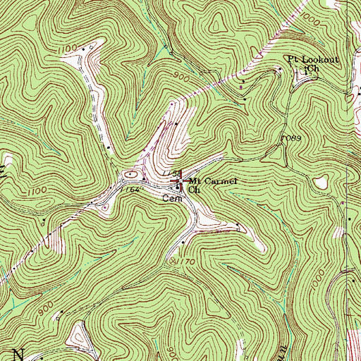 Topographic Map of Mount Carmel United Methodist Church, WV