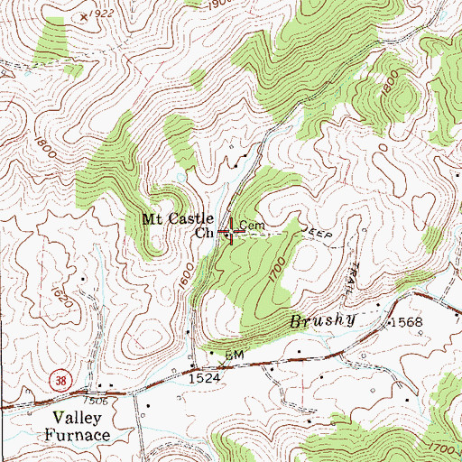 Topographic Map of Mount Castle Church, WV