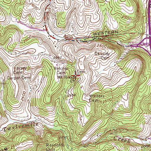 Topographic Map of Mount Horeb United Methodist Church, WV