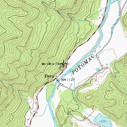 Topographic Map of Mount Olive Church, WV