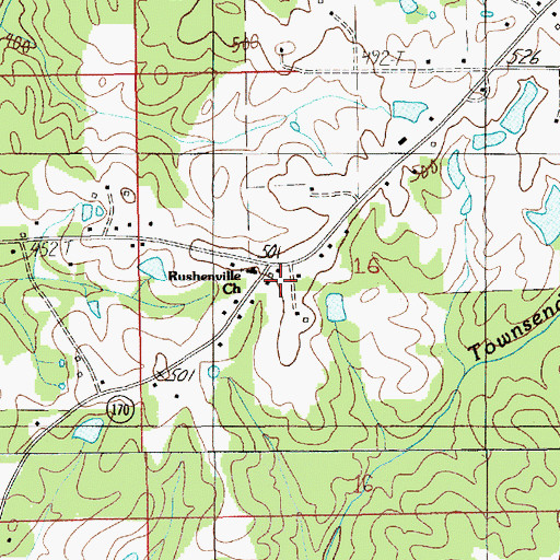 Topographic Map of Rushenville Baptist Church, AL