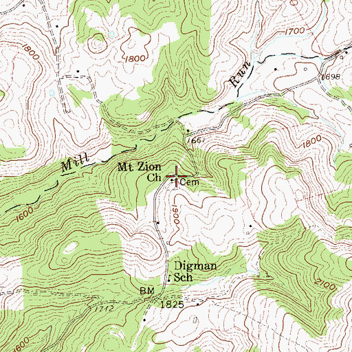 Topographic Map of Mount Zion Church, WV