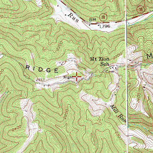 Topographic Map of Mount Zion Ridge, WV