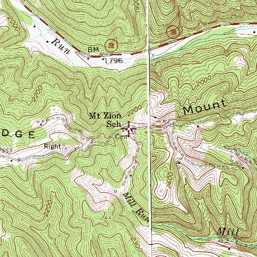 Topographic Map of Mount Zion School (historical), WV