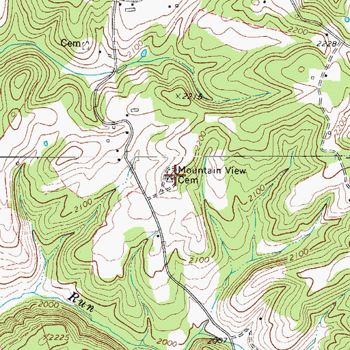 Topographic Map of Mountain View Cemetery, WV