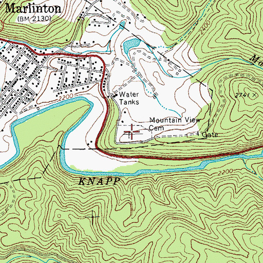 Topographic Map of Mountain View Cemetery, WV