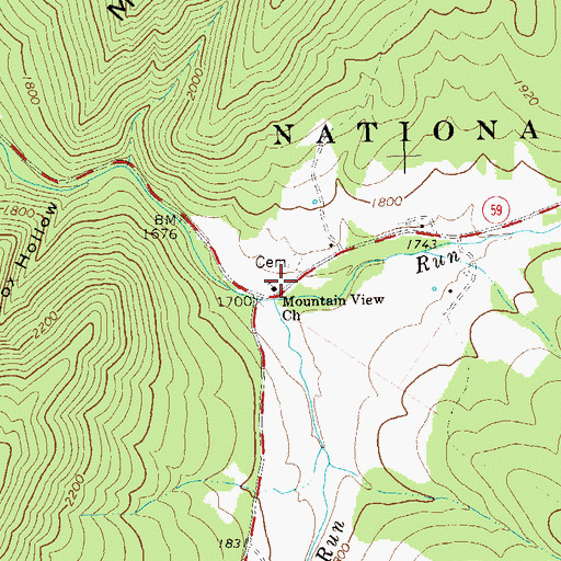 Topographic Map of Mountain View Church, WV