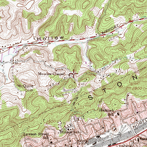 Topographic Map of Mowles Chapel, WV
