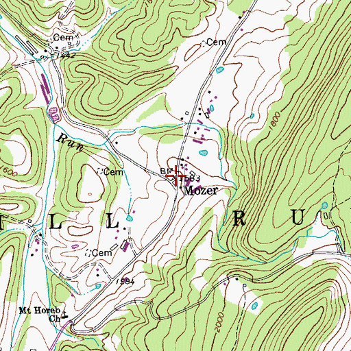 Topographic Map of Mozer, WV