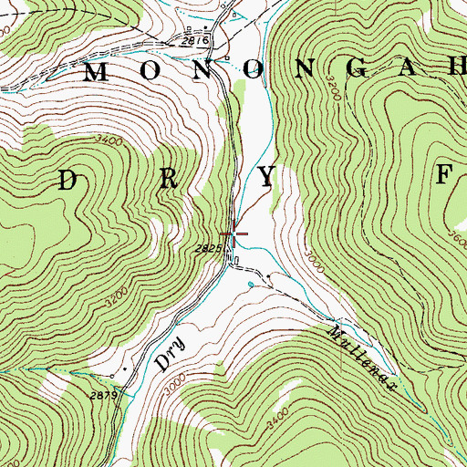 Topographic Map of Mullenax Run, WV