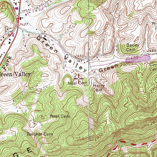 Topographic Map of Neal Cemetery, WV