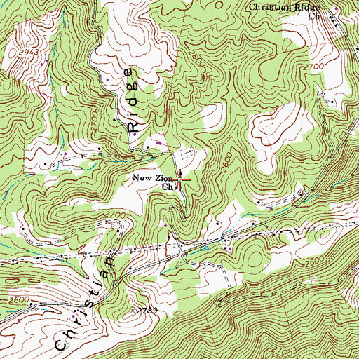 Topographic Map of New Zion Church, WV