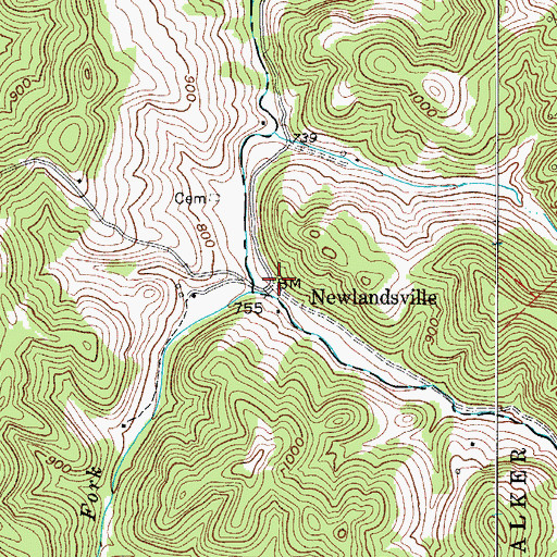 Topographic Map of Newlandsville, WV