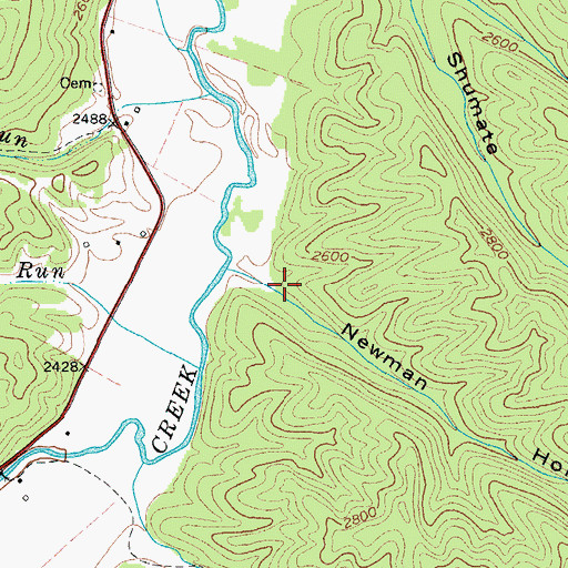 Topographic Map of Newman Hollow, WV