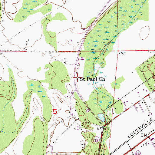 Topographic Map of Saint Paul Church, AL